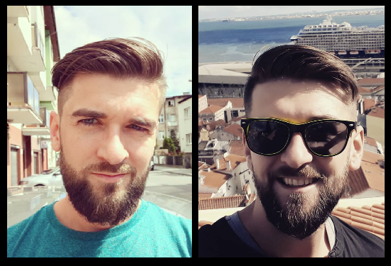 Porównienie tego samego mężczyny, po lewej krótka broda, a po prawej dłuższa